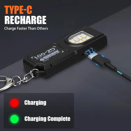 LED COB Flashlight Type-c Rechargeable Keychain 5 Modes Hands Pocket Lantern Flood Work Light with Magnet for Camping Emergency