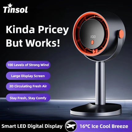 TINSOL New bladeless turbine electric fan, portable outdoor camping fan, with timer function, suitable for office and home use