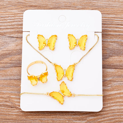 Nidin Lucky Butterfly Jewelry Sets For Women Wedding Jewelry 12 Colors  Zircon Earrings Bracelets Rings Pendant Necklace Gift