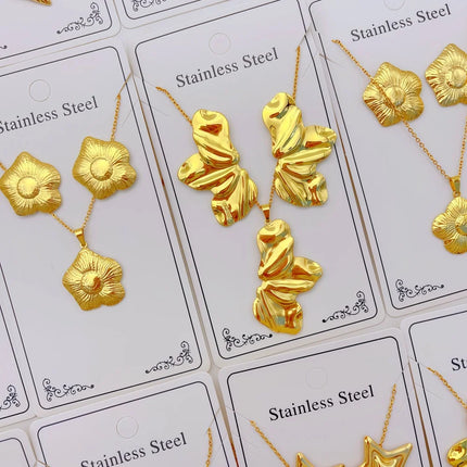 3/6/8/10/12Sets Fashion Stainless Steel Earrings Necklace Set For Women Mix Style Elegant Flowers Heart Geometry Jewelry Party
