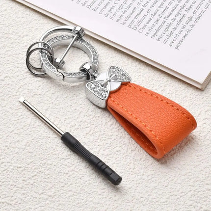 Key Holder Luxury Genuine Leather Keychain Matte Buckle Keys Organizer Car Key Pendant Bag Charms Pendant Rhinestone Key Chain