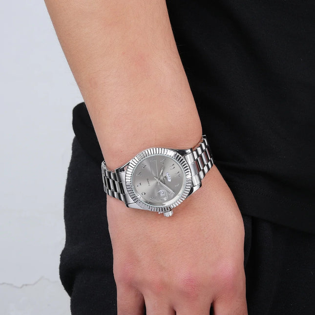 Fashion Sports Watches Men Business Stainless Steel Watchband Calendar Week Display Reloj Masculino Leisure Clock WristWatch