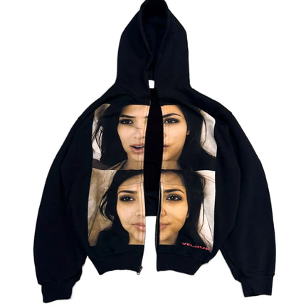 Harajuku Casual Print Hoodies Women Grunge Streetwear Sweatshirt Tops Goth Y2k Oversized Zip Up Hoodie Tracksuit Men Clothing