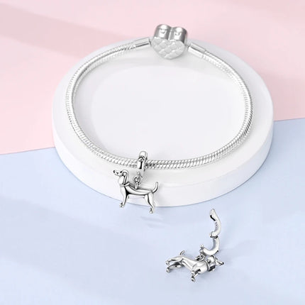Hot Sale 925 Sterling Silver Dog Paw Print Fixed Clip & Shepherd Dog Dangle Charm Fits Bracelet Beloved Pet Pendant Gifts