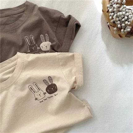 2025 Summer New Arrivals Children's short sleeve T-shirts Pure Cotton 2-7Y Cartoon Bunny T shirt Boys and Girls Loose casual Tops