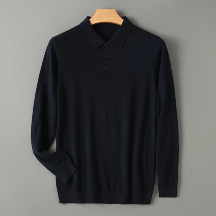 High quality worsted  spun collar wool sweater men's spring and autumn business polo sweater thin long sleeved knitted T-shirt