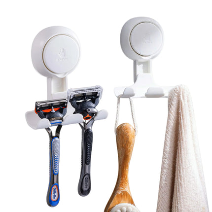 TAILI 2pcs Shaver Holder Washroom Wall Sucker Suction Cup Hook Razor No Drilling Bathroom Removable Reusable Shaver Holder Hook