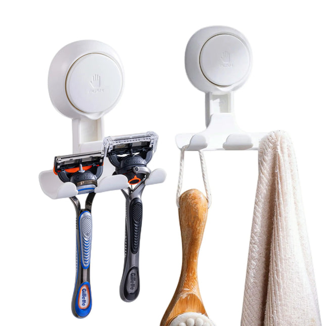 TAILI 2pcs Shaver Holder Washroom Wall Sucker Suction Cup Hook Razor No Drilling Bathroom Removable Reusable Shaver Holder Hook