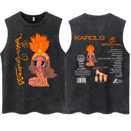 Wash KAROL G 2025 New Album Tropicoqueta Tank Tops Men Women Aesthetic T Shirt Casual Oversized 100% Cotton Sleeveless T Shirts