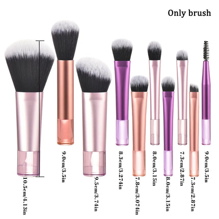 10-Piece Mini Makeup Brush Set - Travel Size Palm Brush with Puff, Professional Portable Makeup Tools for On-The-Go