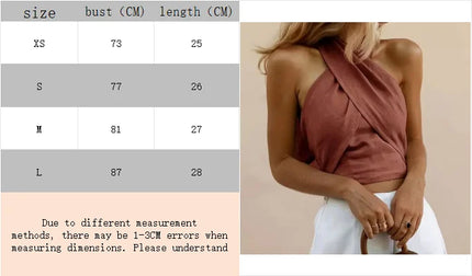 cropped top ，Women's solid-colored cropped cross-back top