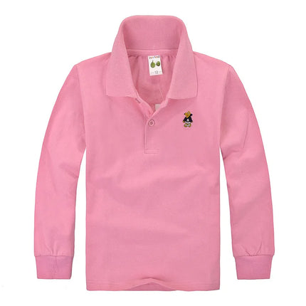 Classic Children's Long Sleeve Polo Shirt Pure Cotton T-Shirt Children Collar Top Baby Girls Base Layer Shirt Teenage Boys tops