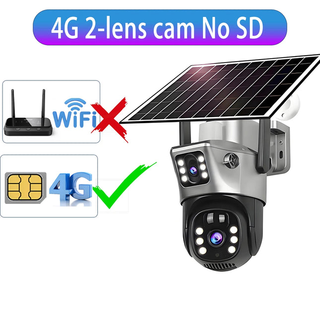 V380 Three Lens Three Screens 15MP 4G Solar Camera Outdoor WiFi 10X Digital Zoom Waterproof Auto Tracking Security CCTV Cameras
