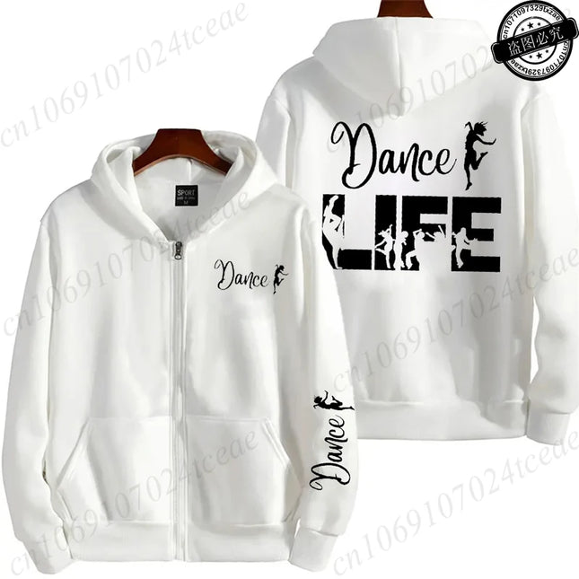 Dance Life Printed Women Zip Up Hoodie Sweatshirts Cozy Tops Women Hoodies Zipper Jackets Coat Dance Life Girl Sudadera Moletom