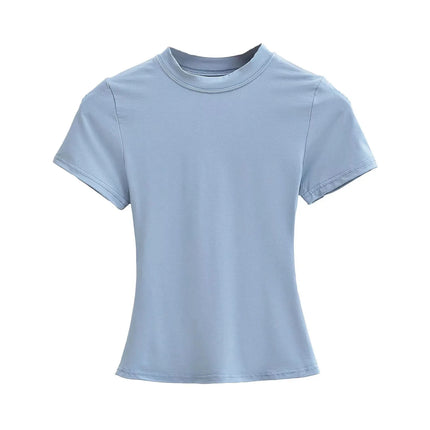 2025 New High Quality Casual T-shirt Sexy Slim Short Sleeves Fashion Trend Solid Women's Clothing Y2K Tops