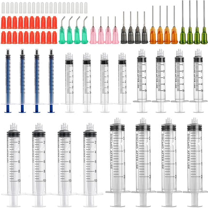 1ml-20ml Plastic Syringe Set, Blunt Tip Dispensing Needle & Cap for Glue, Ink, Oil, Perfume, Lip Gloss DIY Refill Liquid Tool