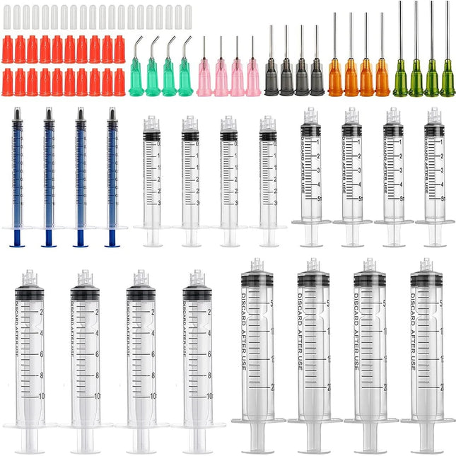 1ml-20ml Plastic Syringe Set, Blunt Tip Dispensing Needle & Cap for Glue, Ink, Oil, Perfume, Lip Gloss DIY Refill Liquid Tool