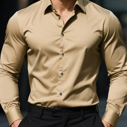 New Men Shirt Elegant Fashion European Long Sleeve Classic Smart Casual Elastic Anti-pilling Male Business Dress Shirts