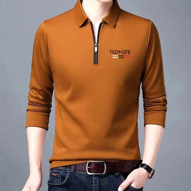 Spring Autumn New Business Half Zipper Polo Shirt Long Sleeve Solid Casual All-match Tops Tees Fashion Vintage Men Clothing