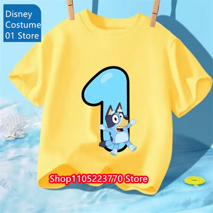 Kids Bluey Printed T-Shirt Autumn Winter Cartoon Short Sleeve Playwear Tee Comfortable Top for Boys Girls