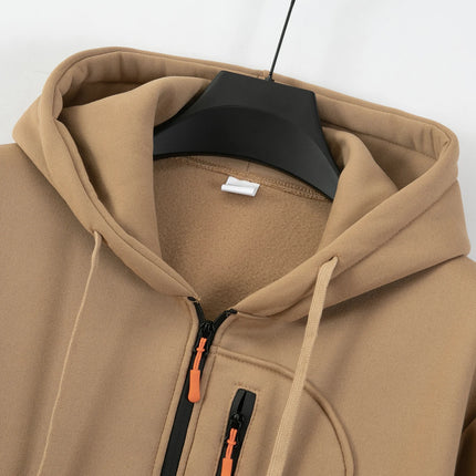 Men's Hooded Sport Casual Sweatshirt with Industrial Style Loose Fleece Pullover Trendy Brand Multi-Pocket Men's Shirt