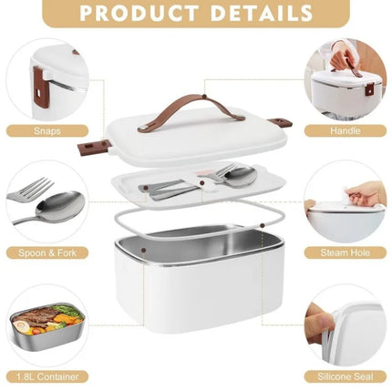 Electric Heating Lunch Box , Food Heater Container  0.8L Home Office Capacity  ,0.8L PP Stainless Steel Double Layer Food Warmer