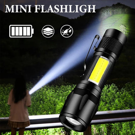 USB Rechargeable Mini Flashlight COB+XPE Portable Built-in Battery Zoomable Small Torch 3 Mode Camping Emergency Flashlights