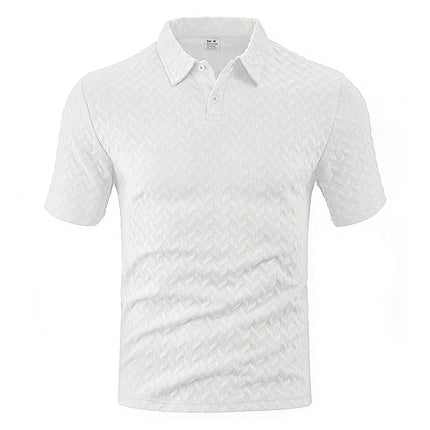 Men Textured Jacquard Polo Shirt Short Sleeve Loose Fit Versatile Daily Street Vacation Leisure Summer Casual Tops