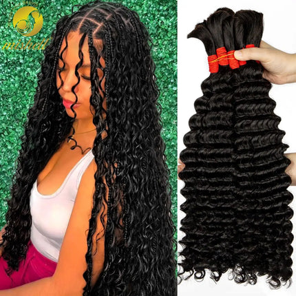 4# Chocolate Brown Deep Wave Bulk Human Hair for Boho Braids No Weft 1 Bundle 50g Human Hair Bulk Curly Extensions for Braiding