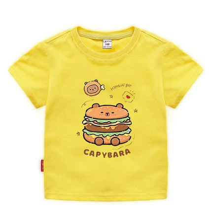 Capybara Hamburg Capybara Boys and Girls Elementary School Short-Sleeved T-shirt Casual Bottom Top