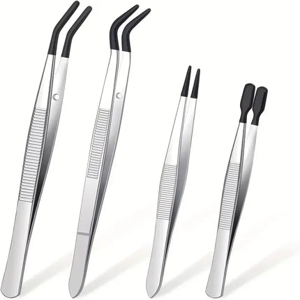 1/3/4 Pieces Tweezers with Rubber Tips Tweezers PVC Coated Tweezers Set, Rubber Straight Tip Tweezers Rubber Flat Tip Tweezer