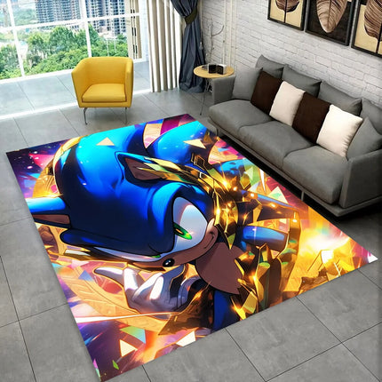 3D S-Sonik Cartoon Retro Area Rug, Carpet Rug for Living Room Children's Bedroom Sofa Doormat Decor, Kid Play Non-slip Floor Mat
