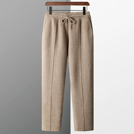 100% Wool Men's Knitted Long Pants Autumn Winter Thickened Slim Fitting Solid Color Warm Flat Corner Pants Leisure