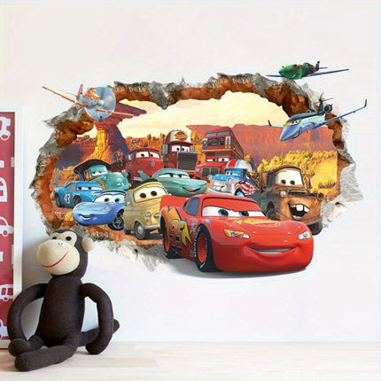 1 Disney Cars 3D Wall Sticker - Lightning Mcqueen and Racing Theme, Decals Suitable for Bedroom Decoration, Self-Adhesive Playful Design