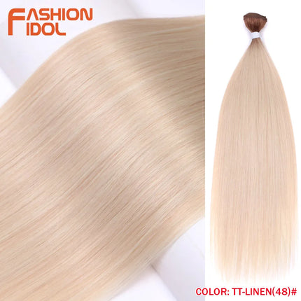 FASHION IDOL 26 inch Yaki Straight Hair Extensions Salon Synthetic Hair Bundles High Temperature Fiber Ombre Blonde Fake Hair