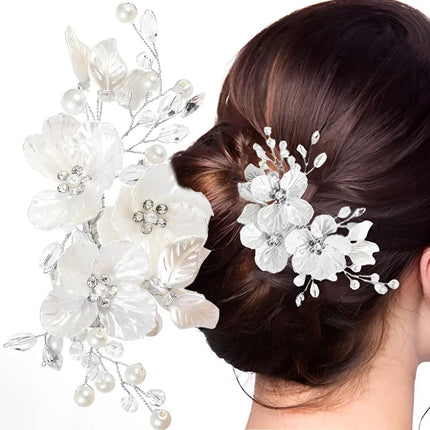 Crystal Pearl Flower Hairpin Wedding Guest Headdresses White Shell Flower Hair Clip Barette Hair Woman Wedding Hair Accessories
