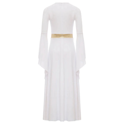 Girls Halloween Ancient Greek Princess Cosplay Costume Roman Toga Dress Long Sleeve Church Choir Robe Overlay Tunic Dress