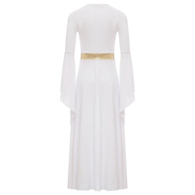 Girls Halloween Ancient Greek Princess Cosplay Costume Roman Toga Dress Long Sleeve Church Choir Robe Overlay Tunic Dress