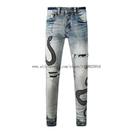 Fashion Americans Brands Men's Jeans Luxury Streetwear Holes Long Trousers Quality Male Stretch Slim Pants Skinny Trousers