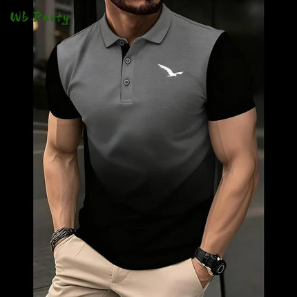 Summer men's polo men's casual short-sleeved polo shirt with striped color block design, sporty polo style collar polo shirt for