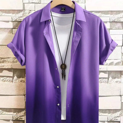 Men's Summer Gradient Design 3D Graphic Print Short Sleeve Shirt Streetwear Loose Casual Hawaiian Shirt