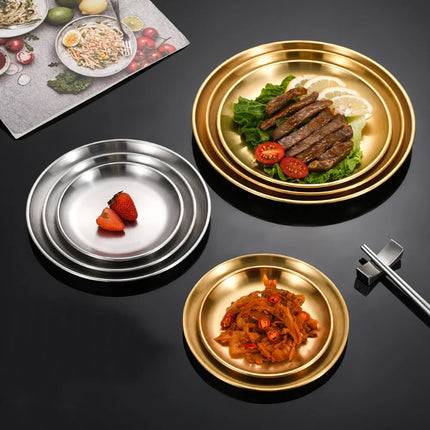 6Pcs Stainless Steel Plate Set BBQ Fried Chicken Barbecue Meat Plate Vegetable Fruit Storage Tray Party Cake Dessert Plate