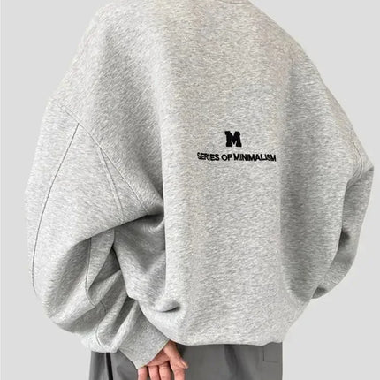 Women Fashionable Retro Grey Sweatshirts Autumn Winter Loose Casual Hoodie Round Neck Oversize Pullovers Tops