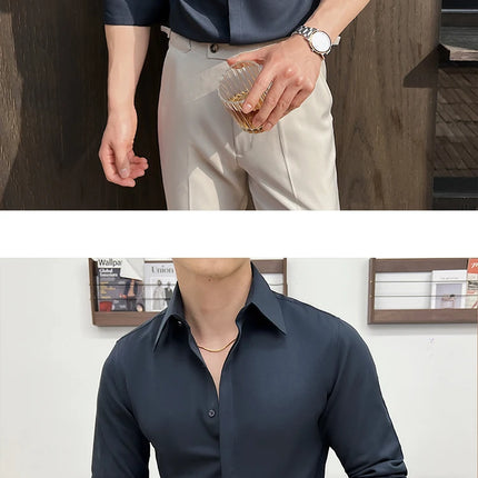 Men's White Long-Sleeve Dress Shirt - Slim Comfortable Fabric. Ideal for Formal Events & Everyday Wear. Classic & Modern Design