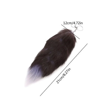Plush-Fox Tail Keychain Furry Racoon Tail Keyring Keychain 28cm Animal Tail Key-Pendant Pompoms Keyring Holder Bag-Decor