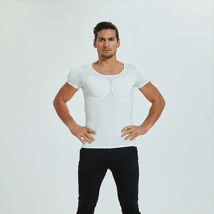 New Invisible Men's T-Shirt with Fake Muscles Short Sleeve Slim Fit Bodybuilding Costume Youthful Popular Nylon Spandex Blend
