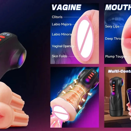 Male Masturbator 3 Sleeves Pocket Pussy Penis Pump with 9 Sucking & 9 Vibrating APP Control Mens Sex Toy Adult Sex Toys for Men