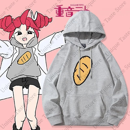 Kasane Teto Same Print Hoodies Fashion Cute Cartoon Bread Print Hoodie Pullovers Women Men High Quality Autumn Loose Sweatshirt