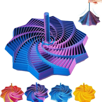 3D Printed Expanded Sensory Fidget Star,Easy-Grip Handles, Whirling Spiral Hexagon Spinner for Stress (Red and Blue,4.64in)
