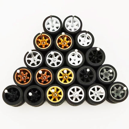 10 Sets 11/12/13/14/17mm 1/64 Alloy Car Wheels Rubber Tires W Axle for HW/Matchbox/Domeka/Evo 1:64 Car Model SUV Off Road Truck